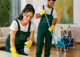 Professional cleaning team with supplies ready to serve homes in Georgia