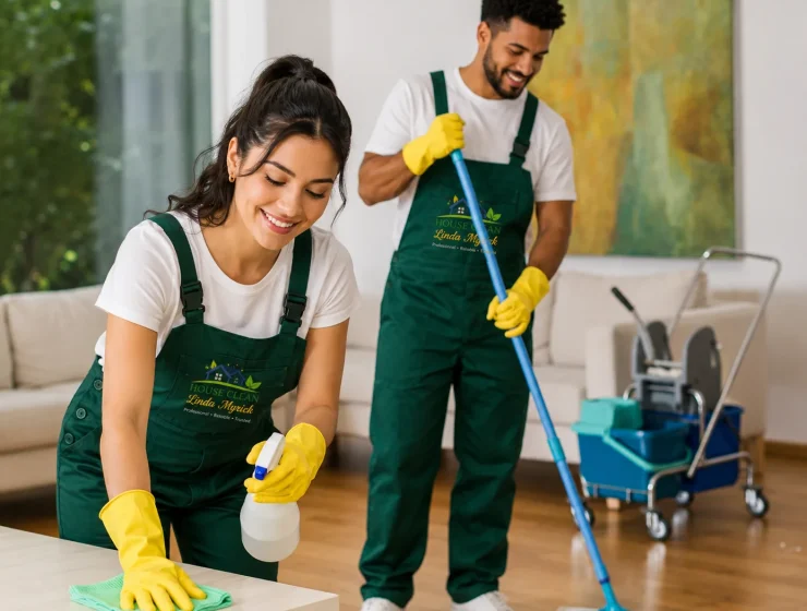 Professional cleaning team with supplies ready to serve homes in Georgia